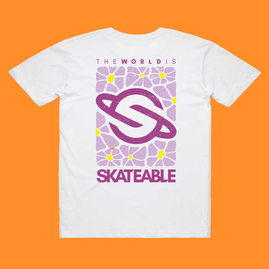Floral Logo Purple  Slate Tee White