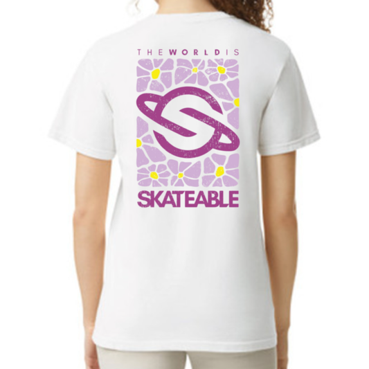 Floral Logo Purple  Slate Tee White