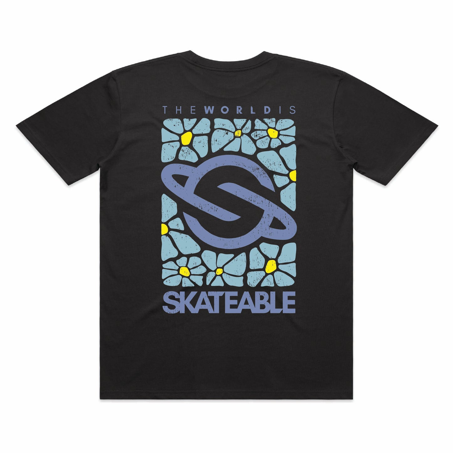 Floral Logo Blue Slate Tee Dark Grey