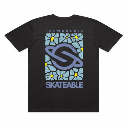 Floral Logo Blue Slate Tee Dark Grey