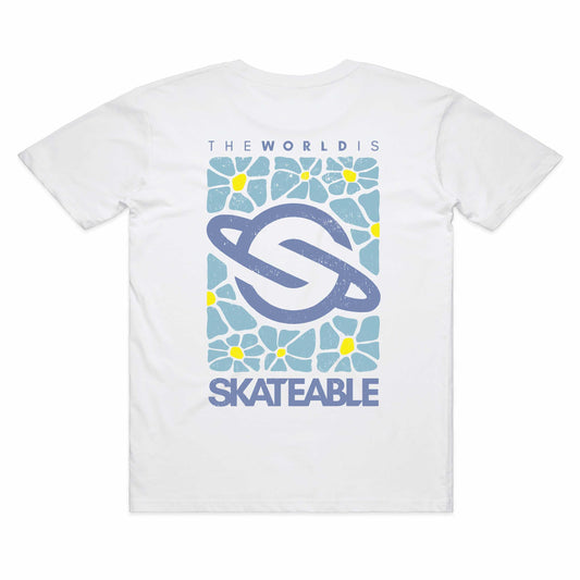 Floral Logo Blue Slate Tee White