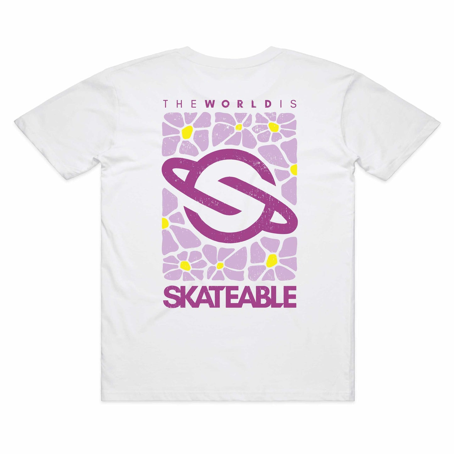 Floral Logo Purple  Slate Tee White