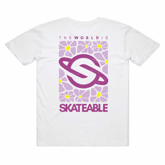 Floral Logo Purple  Slate Tee White