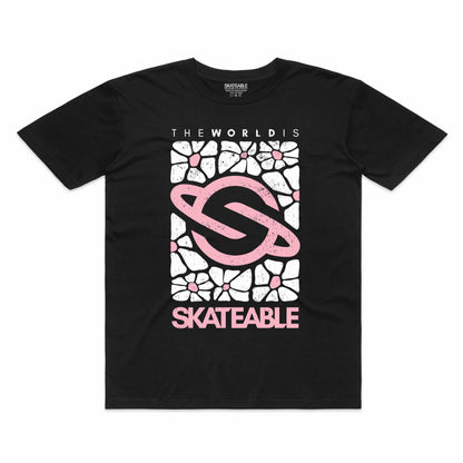 Floral Logo Pink White Tee Dark Grey