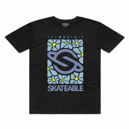 Floral Logo Blue Slate Tee Dark Grey