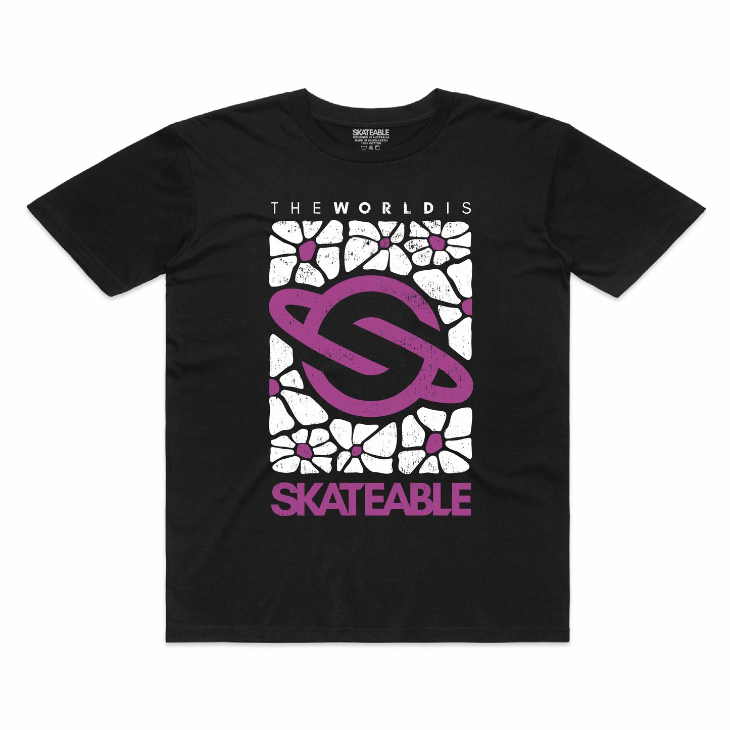 Floral Logo Purple White Tee Dark Grey