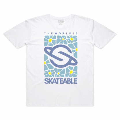 Floral Logo Blue Slate Tee White