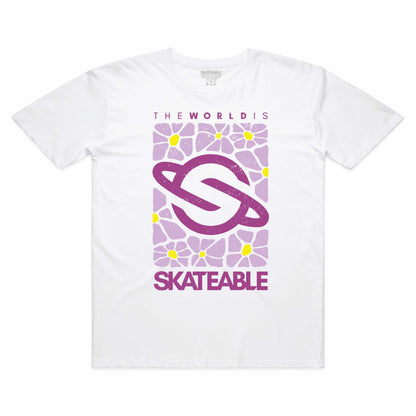 Floral Logo Purple  Slate Tee White