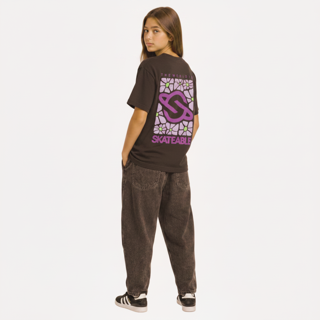 Floral Logo Purple Slate Tee Dark Grey