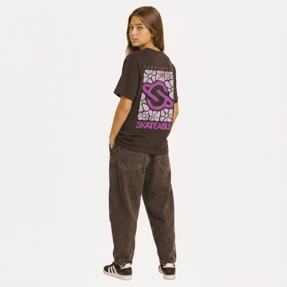 Floral Logo Purple Slate Tee Dark Grey