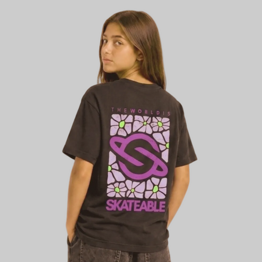 Floral Logo Purple Slate Tee Dark Grey