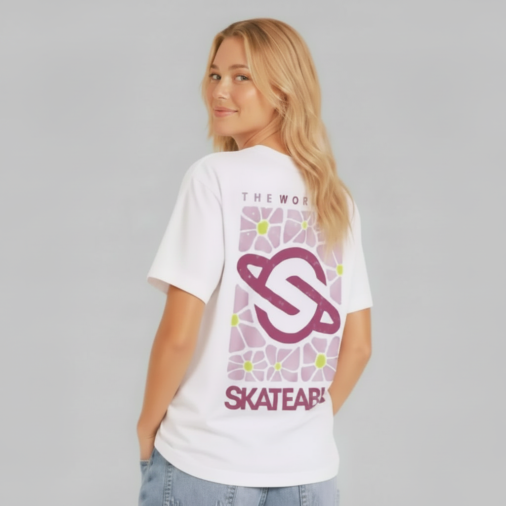 Floral Logo Purple  Slate Tee White