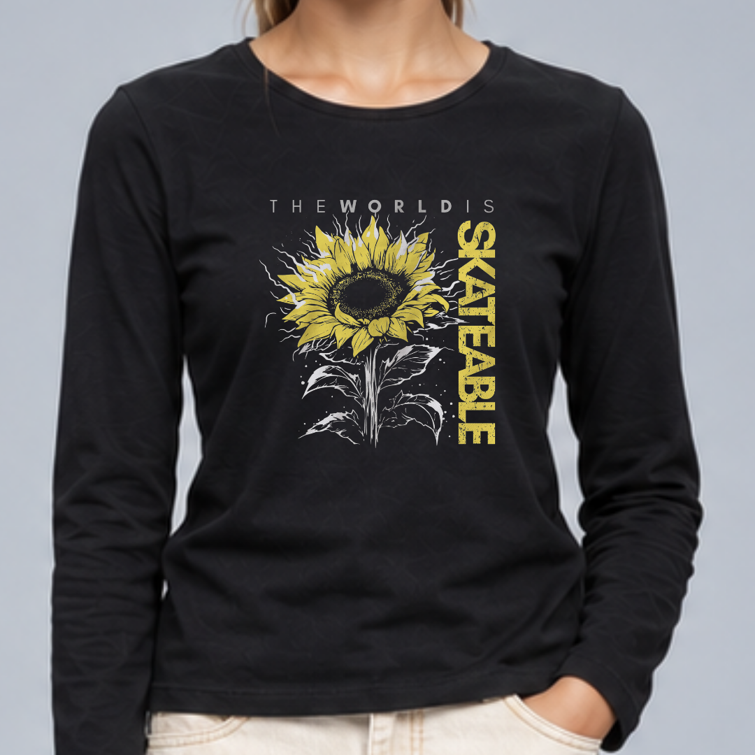 Girl's Long Sleeve Cotton Stretch Sunflower Tee